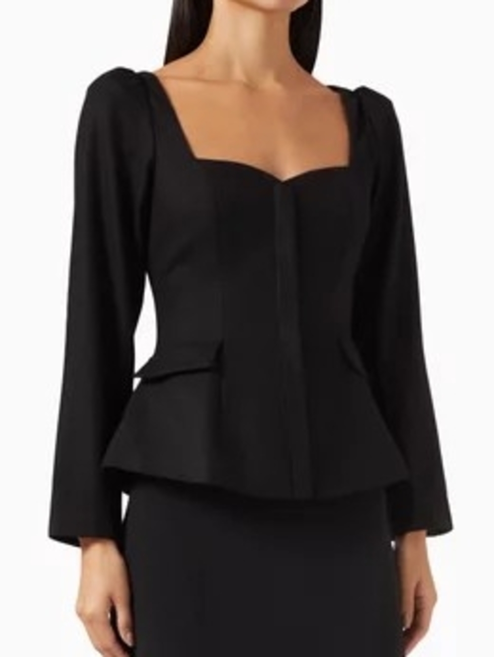 Reformation Edie Black Square-Neck Peplum Long-Sleeve Top - Women's